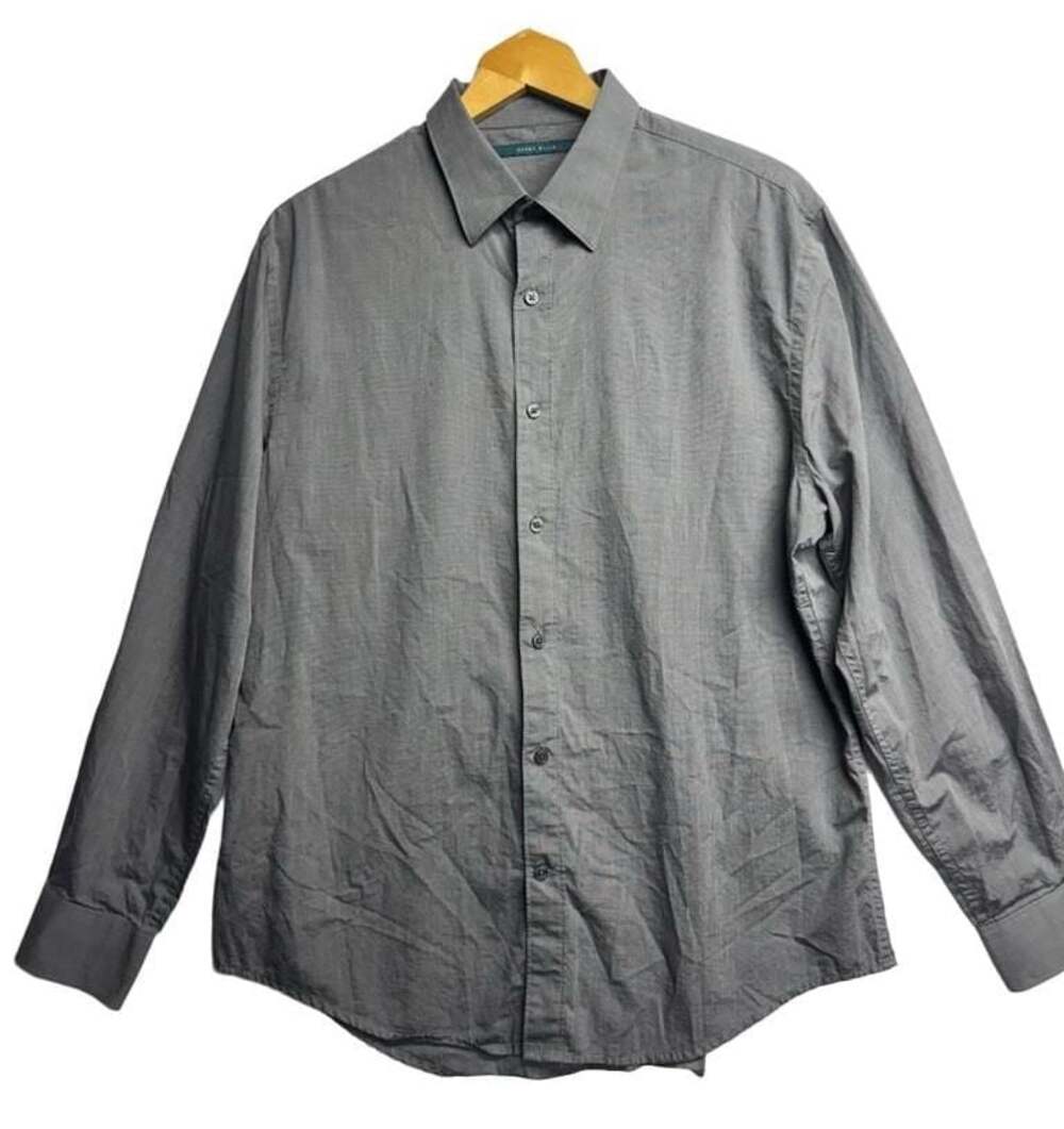 Perry Ellis Men's L Charcoal Long-Sleeve Button-Down Shirt, 100% Cotton